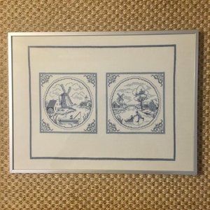 Framed Petit Point Needlepoint Vintage Dutch Scene